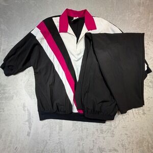 Vintage 80s Teddi Sport Colorblock Tracksuit Set 18W Pink Black White Mae in USA